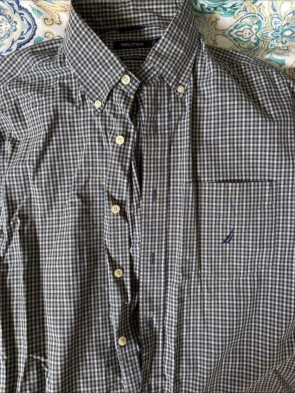 Nautica Men's Navy and White Gingham Button-Down Shirt